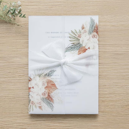 PONATIA 50PCS Vellum Jackets for 5x7 Invitation Cards- 135GSM Boho Flowers Vellum Sleeves Paper - Wedding Invitations Wraps - Transparent Card Jacket
