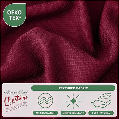 Biscaynebay Textured Fabric Christmas Round Table Cloth 120", Burgundy Water Resistant Folding Table Covers for Dining, Kitchen, Wedding, Parties etc. Machine Washable