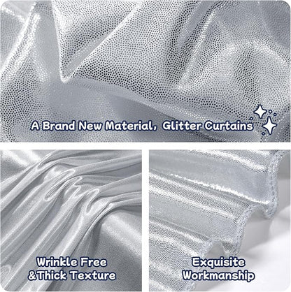 leegleri 20x10ft Thick Silver Glitter Backdrop Curtain Panels for Parties, Wrinkle Free Sequin Sparking Photo Backdrop Drapes, 4 Panels 5x10ft Shimmer Back Drop Cloth for Wedding Birthday Photography