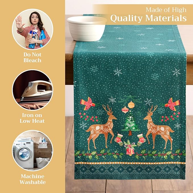 Maison d' Hermine Table Runner 100% Cotton Double Layer Table Runners 108 inches Long for Thanksgiving Christmas Decorations Home Kitchen Dining Party Wedding (Hygge Christmas, 14.5" x 108")