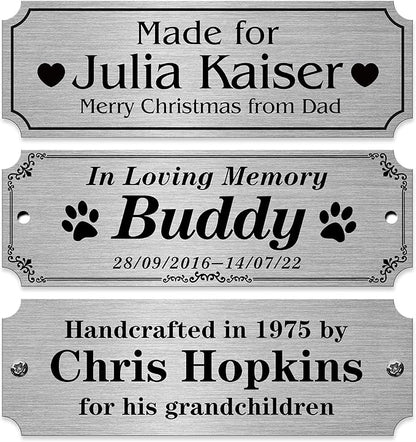 Caramel Sweet Life Personalized Name Plates, Silver Engraved Plaque, Stainless Steel Trophy Plates Engraved, Custom Name Plate with Adhesive Backing or Screws, 3" W x 1" H