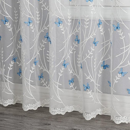 VISIONTEX White Sheer Voile Curtains, Decorative White Embossed Butterflies Rod Pocket Window Drapes for Home Kitchen, Living Room and Bedroom 54 x 95 Inch, Set of 2 Curtain Panels