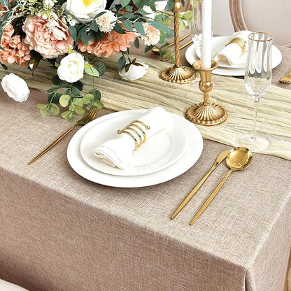 Fitable Faux Linen Tablecloths for Rectangle Tables: Water & Stain Resistant Farmhouse Table Cloth, Washable Burlap Textured Table Covers for Kitchen Dining Party(2 Pack, 60x84 Inch, Beige)