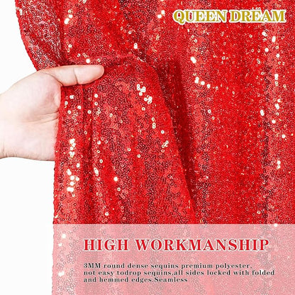 Red Curtains Birthday Sequin Backdrop, 3 Pack 2ft x 8ft Party Photography Background Drapes Christmas Decorations