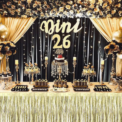 4 Pack 29x108 Inch Metallic Foil Fringe Tinsel Table Skirts for Rectangle Tables Streamer Backdrop for Wedding, Birthday, Parade Floats, Christmas, Halloween Party Decoration(Light Gold)
