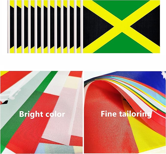 12 Pack Jamaica Desk Flags Set, Jamaican Small Mini Table Office Flags with 12" Solid Black Pole, 8.2 x 5.5 Inches, Home and Office Decoration, Festival Celebrations