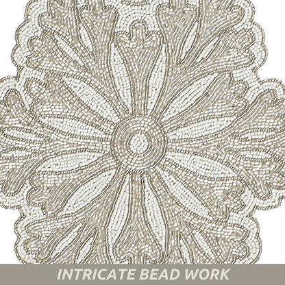 Beaded Table Runner - Elegant & Versatile Dining & Kitchen Linen for Home Decor, Weddings, Parties, Special Occasions, Modern Table Decoration & Luxury Festive Accessory (Ivory) - CLEENTABLE
