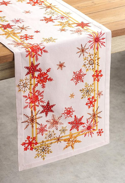 Maison d' Hermine Table Runner 100% Cotton Single Layer Table Runners 60 inches Long for Thanksgiving Christmas Decorations Home Kitchen Dining Party Wedding (Crystal Star, 14.5" x 60")