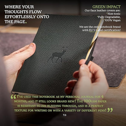 Dingbats* Wildlife Dotted Writing Journal Notebook A5 - Vegan Leather Softcover - Ideal for Work, Travel - Pocket, Elastic Closure, & Bookmark
