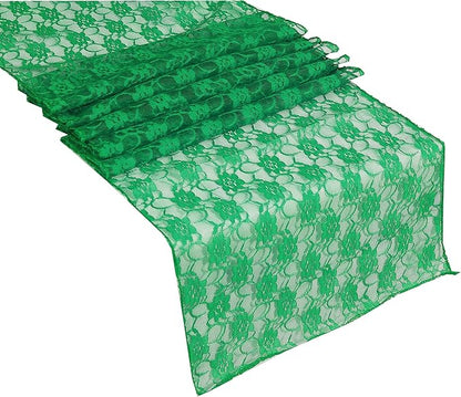 MDS Pack of 15 Wedding 12 x 108 inches Lace Table Runner for Wedding, Decorations for Birthday Parties, Banquets, Graduations, Engagements, and Runners fit Rectangle, Round Table- Green