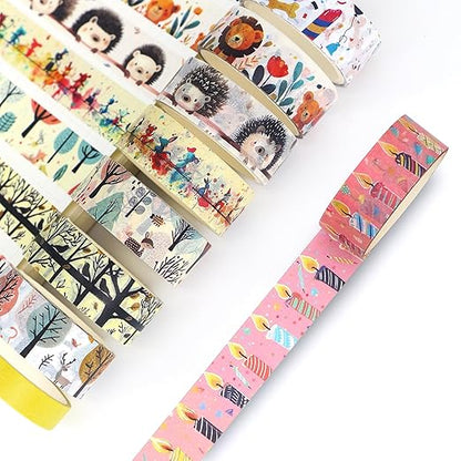Washi Tape Set 39 Rolls - Cute Animal Colored Decorative Adhesive Tape for Kids, Masking Tape for Scrapbooking Supplies, DIY Crafts, Gift Wrapping, Junk Journal, Planners, School Supplies