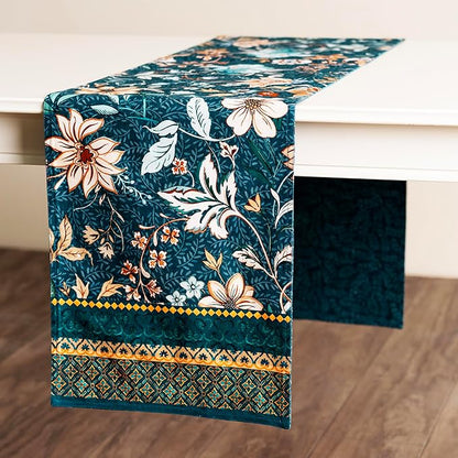 Maison d' Hermine Table Runner 100% Cotton Double Layer Table Runners 72 inches Long for Thanksgiving Christmas Decorations Home Kitchen Dining Party Wedding (Luxury Loft - Dark Teal, 14.5" x 72")