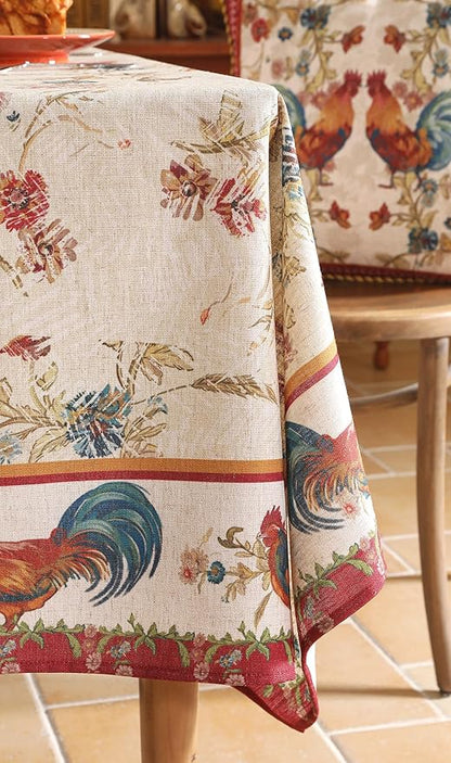 patdrea Designer Small French Rectangle Tablecloth,Red Vintage Linen Animals Pattern Breathable Tablecloths,Decor Floral Table Cover for Kitchen Dining Christmas,Thanksgiving,55"x71"-Townlife E