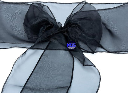 MDS Pack of 100 PCS Organza Chair Sashes Wider Dining Chair Bows Ribbon Tie Back for Wedding Party Birthday Bridal Shower Reception Event Banquet Home Chair Cover Decoration - Black