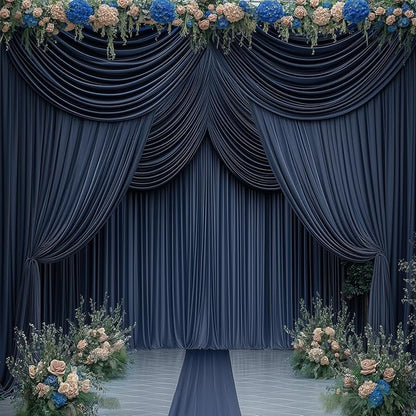 20ftx12ft Wrinkle Free Navy Blue Backdrop Curtain, 4 Panels 12FT Height Navy Blue Wedding Backdrop Drapes, Silky Polyester Back Drop Cloth for Birthday Photography Background Party Backdrop Draping
