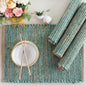 Chardin Home Natural Jute & Aqua Turquoise Placemats, Set of 4 – Rustic Handmade Boho Table Mats, 13x19 in Dining Table Placemats - Kitchen, Everyday Meals, Holidays, Farmhouse or Modern Table Décor