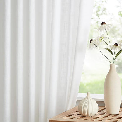 Vision Home White Pinch Pleated Semi Sheer Curtains Textured Light Filtering Window Curtains 90 inch for Living Room Bedroom Patio Rayon Blended Pinch Pleat Drapes with Hooks 1 Panel 60" Wx90 L