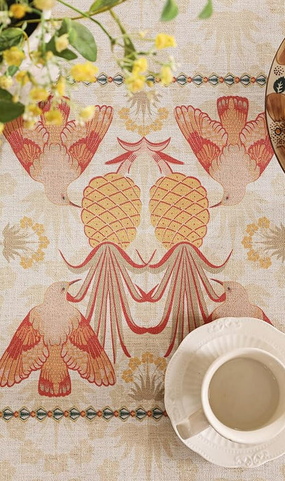 patdrea Designer Rectangle Linen Long Table Cloth,Vintage Anti-Wrinkle Durable Tropical Style Tablecloth,Decor Table Cover Cloth for Kitchen Dining Christmas,Thanksgiving,63"x94"-Pineapple a