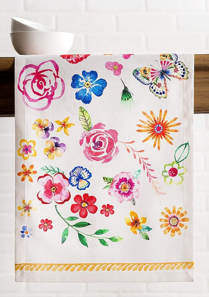 Maison d' Hermine Table Runner 100% Cotton Single Layer Table Runners 108 inches Long Decorative for Home Dining Party Wedding Bridal Shower Spring Summer (Happy Florals - Sweety, 14.50" x 108")