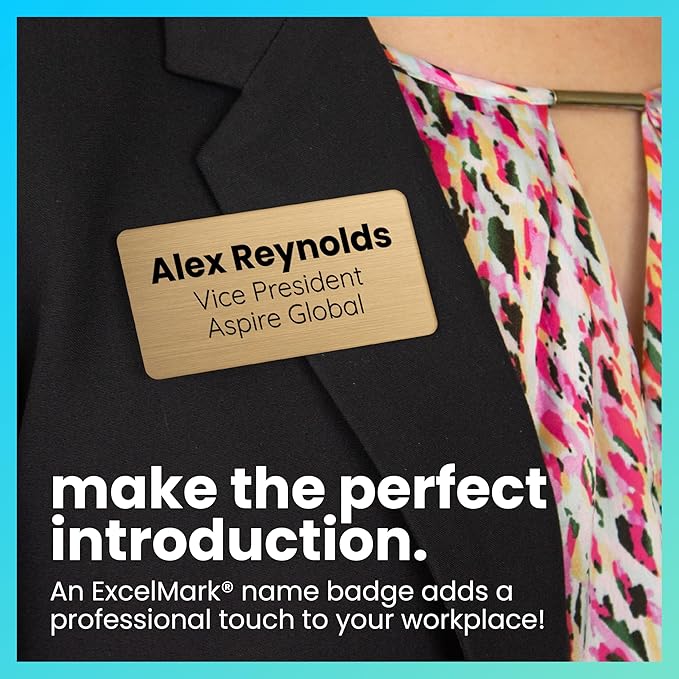 ExcelMark Custom Name Tag - Engraved Name Badge with Pin or Magnetic Backing, 16 Colors, 6 Fonts, and 2 Sizes to Choose from (White w/Blue Letters, 1"x 3")