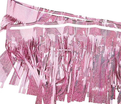 4 Pack Total 40 Feet Foil Fringe Garland Lilac Metallic Wall Hanging Drapes Tassel Skirting Tinsel Streamers for Parade Float Trailer Mardi Gras Party Birthday Wedding (Iridescent Purple)