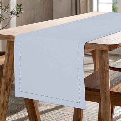 Ruvanti Linen Table Runner 72 Inches, Classic Hemstitch, Washable, Reusable, Non-Slipping, Stain Resistant- Perfect for Parties, Weddings, Dinners, Thanksgiving, Christmas, Indoor use – Arctic Ice