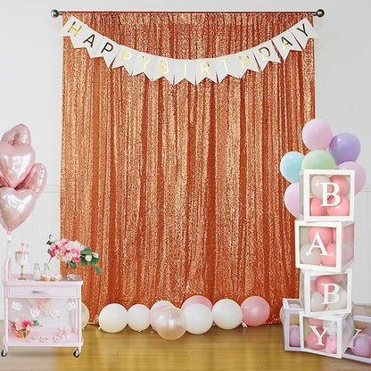 Sugargirl Orange Sequin Backdrop Curtain 2 Panels 2FTx8FT Glitter Orange Background Drapes Sparkle Photography Backdrop for Party Wedding Birthday Wall Decoration