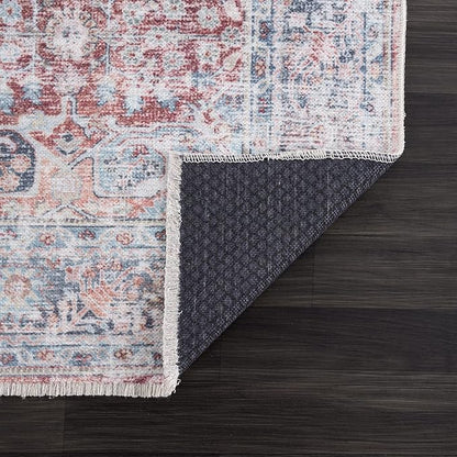 Bloom Rugs Caria Washable Non-Slip 3x5 Rug - Brick/Dark Blue Traditional Area Rug for Living Room, Bedroom, Dining Room, and Kitchen - Exact Size: 3' x 5'