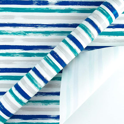 WRAPAHOLIC Reversible Blue Wrapping Paper - Mini Roll - 17 Inch X 33 Feet - Baby Boy Wrapping Paper for Birthday, Holiday, Wedding, Baby Shower
