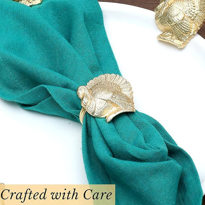 Turkey Bird Gold Napkin Rings Set of -12 for Dinner Parties, Weddings Receptions, Family Gatherings, or Everyday Use - Set Your Style with Daily Use Table Décor Accessories - ALPHA Living HOME