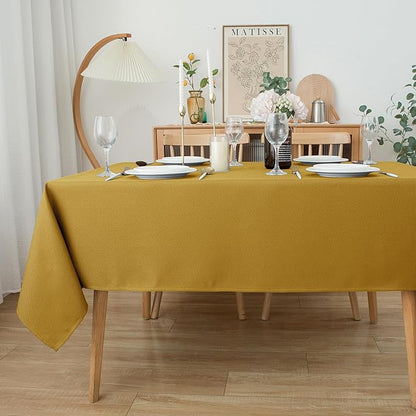 Biscaynebay Textured Fabric Christmas Rectangle Tablecloths 60x84 Inches, Gold Water Resistant Tablecloths for Dining, Kitchen, Wedding, Parties etc. Machine Washable