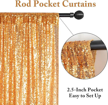 ShinyBeauty Gold Sequin Backdrop 2FTx8FT 8 Pieces Photography Backdrops Baby Shower Backgrounds Sequins Fabric Golden Shimmer Curtains for Party,Outdoor,Wedding Decor Sparkle Curtain Panels
