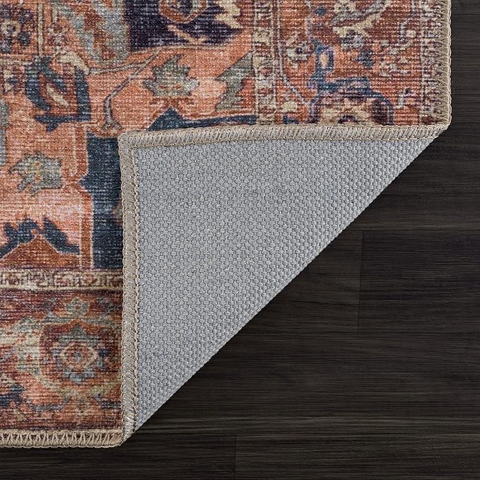 Bloom Rugs Washable 7 ft Runner - Beige/Terracotta Traditional Runner for Entryway, Hallway, Bathroom, and Kitchen - Exact Size: 2.5' x 7'