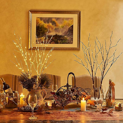 Hairui Lighted Artificial Twig Birch Branch with Fairy Lights 30IN 100 LED Battery Operated, White Willow Branch with Lights for Christmas Holiday Wedding Party Decoration