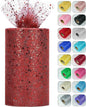 Glitter Tulle Rolls, 6” by 50 Yards (150FT) Sparkling Tulle Spool Ribbon Sequin Tulle Netting Fabric for Tutu Skirt Wedding Birthday Baby Shower (Burgundy)
