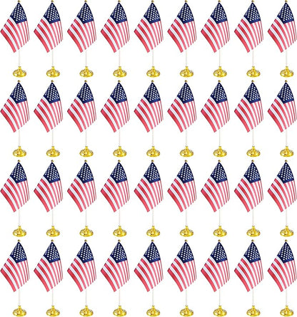 36 Pack USA US Desk Flags,Small Mini American Deluxe Table Flags Set with Stand Base，8.2 x 5.5 inches Miniature Desktop Flag