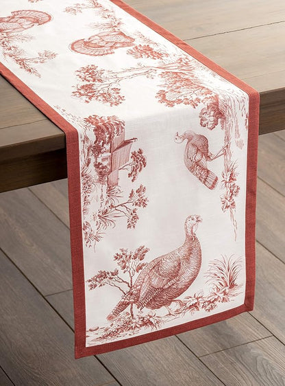 Maison d' Hermine Table Runner 100% Cotton Single Layer Table Runners 36 inches Long for Thanksgiving Christmas Decorations Home Kitchen Dining Party Wedding (Holy Jouy - Red, 14.5" x 36")