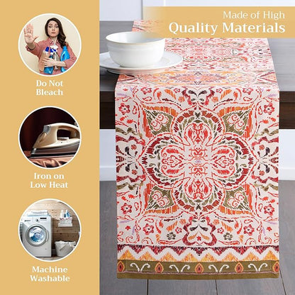 Maison d' Hermine Table Runner 100% Cotton Single Layer Table Runners 72 inches Long for Thanksgiving Christmas Decorations Home Kitchen Dining Party Wedding (Damask, 14.5" x 72")