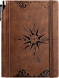 CAGIE Compass Leather Notebook Journal for Men, 100 GSM 288 Pages Lined Journals for Writing, A5 Hardcover Journaling Notebooks Gift Set with Pen for Travel Office Daily Writing