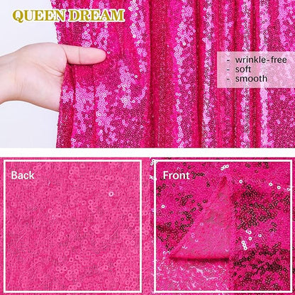 Hot Pink Sequin Backdrop Curtain for Party Fuchsia Background Drapes Panels 6FT x 8FT Glitter Fabric (3 Pieces 2FT x 8FT)
