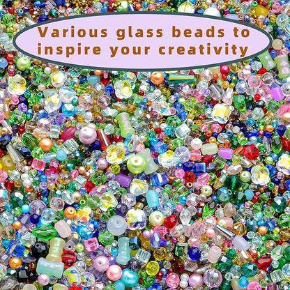 Half Pound Assorted Glass Beads for Jewelry Making, 2-16mm Colorful Crystal Beads for Bracelets, Crafts, DIY Art, Bulk Jewelry Making Supplies