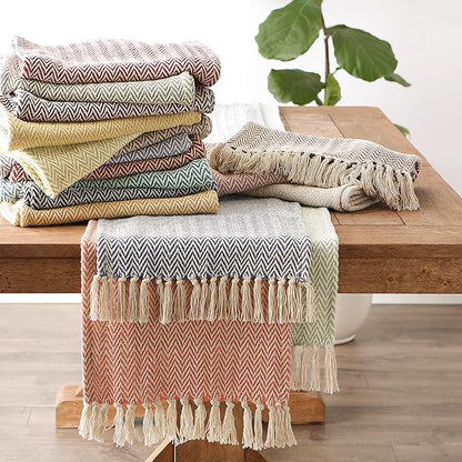 DII Woven Basic Tabletop Collection, Chevron Table Runner, 15x72, Stone Blue