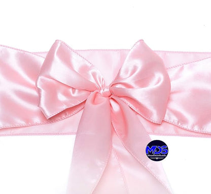 MDS Pack of 75 PCS Satin Chair Sashes Charmeuse Sateen Dining Chair Bows Ribbon Ties Back Sash for Wedding Party Birthday Home Hotel Restaurant Banquet Decoration (7 x 108 Inch, Blush Pink)