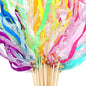 40 Pieces Ribbon Wedding Streamers with Bells, Lace Fairy Stick Wand Party Streamers Chromatic Silk Streamers for Party, Birthday and Holiday