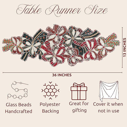Elegant Glass Beads Table Runner 13x36 - Handcrafted Beaded Table Linen, Perfect for Weddings, Festive Celebrations, Dining Tables, Home Décor, and Everyday Use (Red White) - CLEENTABLE