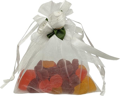 Ankirol 50pcs Sheer Organza Favor Bags For Wedding 3.8x4.8'' Gift Bags Samples Display Drawstring Rose Pouches (white)