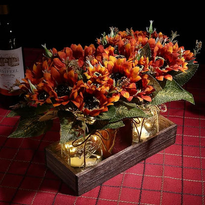 3 Pcs Fall Mason Jar Centerpiece Table Decorations for Dining Table Decor Farmhouse Coffee Table Decor with Wood Tray and Led Light Table Centerpieces for Dining Room Kitchen Living,Orange