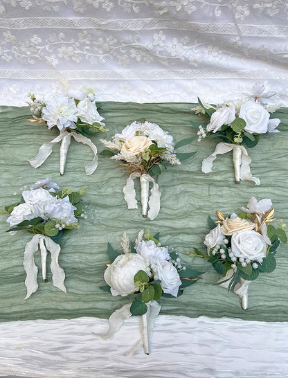 CherishedMoments Set of 6 Assorted Flower Centerpieces Mini Floral Wedding Flowers Set for Fall Wedding Table Centerpieces Decoration, White Bouquets and Home Decor