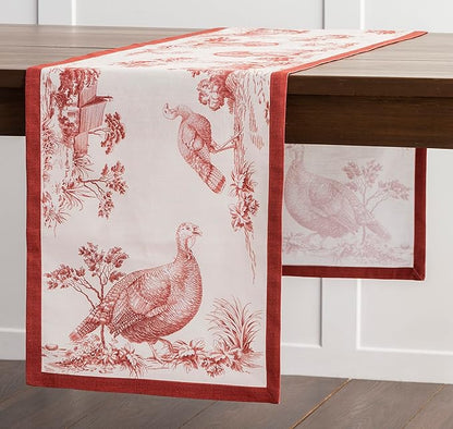Maison d' Hermine Table Runner 100% Cotton Single Layer Table Runners 60 inches Long for Thanksgiving Christmas Decorations Home Kitchen Dining Party Wedding (Holy Jouy - Red, 14.5" x 60")