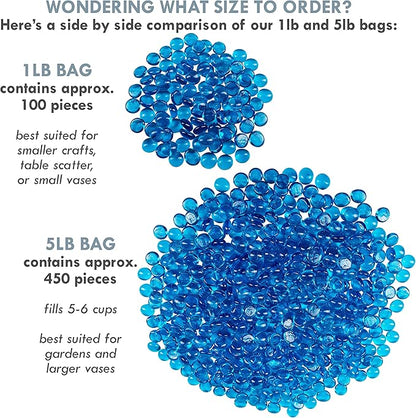Galashield Flat Glass Marbles for Vases Blue Glass Gems Beads Pebbles Vase Filler (5 LBS, Approx. 540 PCS)